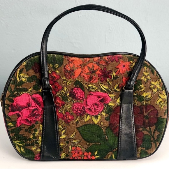 Vintage Funky Flower Shoulder Tote Bag Suit Case - Picture 1 of 7